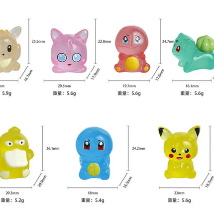 7Pcs/Set  Pikachu Anime Figures Cute Charmander Bulbasaur Luminous Toy For Children Kawaii Ornament Collection Charm Gift