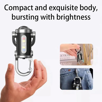 Rechargeable Mini Keychain Flashlight COB Working Light with Outdoor Hook Emergency Warning Light for Camping Walking Hiking