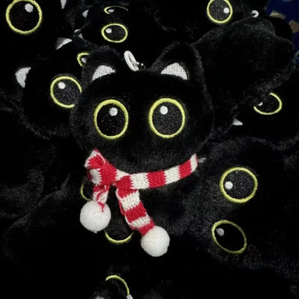 New Kawaii Big Eyes Cat Plush Doll With Scarf Black Cat Keychain Bag Pendant Cartoon Kitten Ornament Festival Gift For Friends