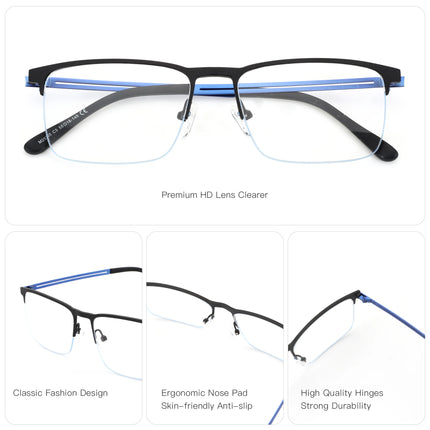 ZENOTTIC M Size Minimalist Square Glasses for Men Metal Half Rimless Frame Prescription Lenses Sleek Modern Style