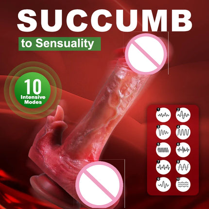 Sex Toy Thrusting Dildo Vibrator - 8.6 Inch Realistic Huge Thick Big Dildo with 3 Thrusting & 9 Vibrating Modes, Silicone Suction Cup Heated Rabbit Dildos for Clit G Spot Stimulation, Tongue Vibator