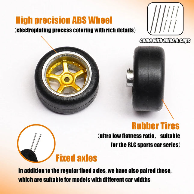 1/64 Model Car Black Wheels with Fixed Rubber Tires Comes with rivets for Diecast Model  Refiting Parts 4pcs 1set