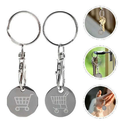 1/3PCS Trolley Tokens Keychains Universal Small Metal Stainless Steel Portable Shopping Cart Tokens Key Ring Ornament Decoration