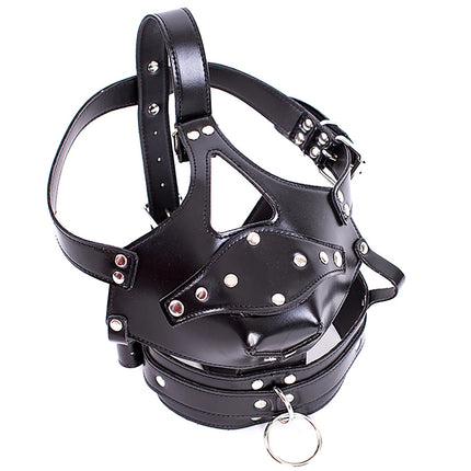 PU Leather Hood Bondage Head Mask Harness with Detachable Penis Mouth Gag Head Hood Mask BDSM Restraint