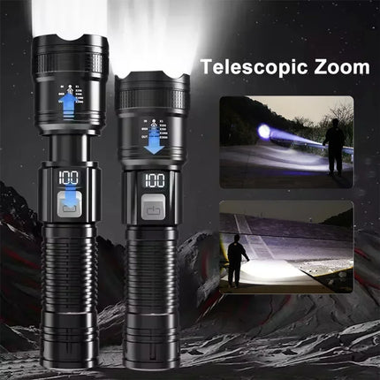 Ultra Bright LED Flashlight Type-C Rechargeable 3 Modes Long Range Zoom Tactical Torch Outdoor Emergency Camping Fishing Lantern