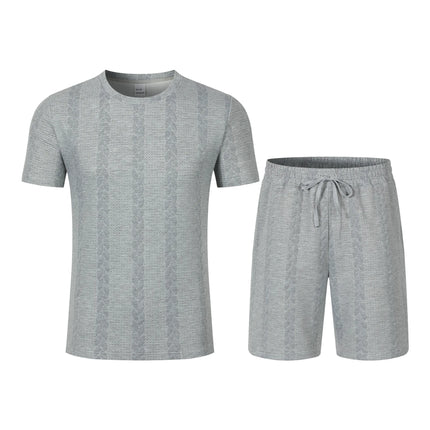 Summer men's new jacquard solid-color simple and fashionable comfortable round-neck short-sleeved short pants set