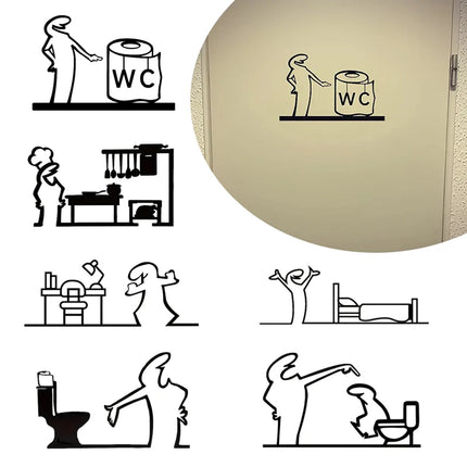 1PC La Linea Minimalist Line Art Stickers Door Sticker Bedroom, Kitchen, Bathroom Sign Cartoon Character Design Home Decoration