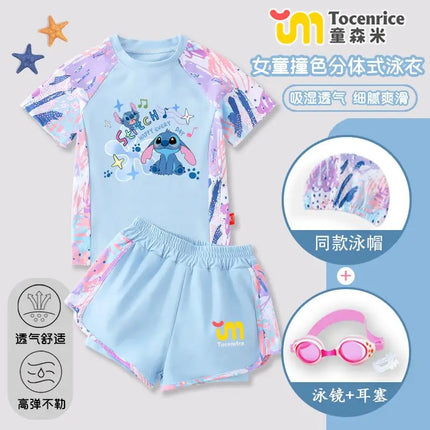 Lilo & Stitch Cartoon Stitch Children's Swimsuit Girls Middle and Secondary Children Split 2025 New Hot Spring Swimming Set