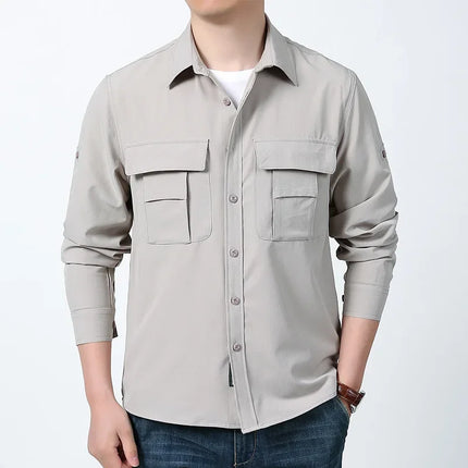 Men's Casual Shirt High Elastic Slim Fit Solid Color Spring Business Fashion Versatile Workwear Cross-Border Pure Color
