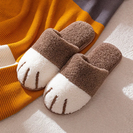 Evshine Winter Plush House Slippers For Women Cute Cat Paw Indoor Fur Shoes Soft Bottom Flat Cotton Slides Bedroom Plush Slipper