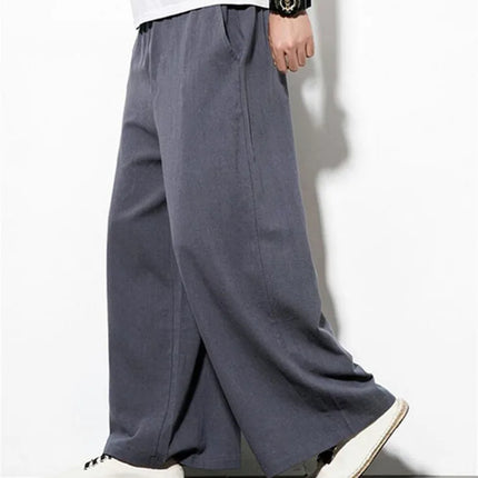 2026 Autumn Plus Size Hip Hop wide leg Pants Men Casual Loose Trousers big size cotton linen pants Joggers M-6XL 7XL Sweatpants