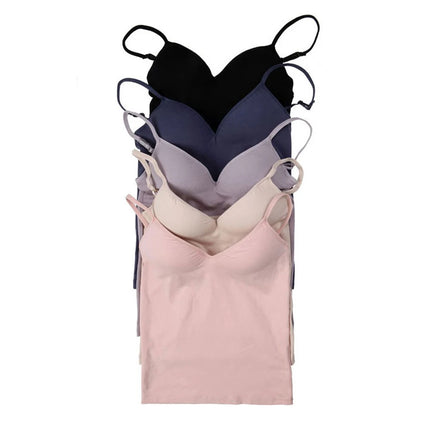 Sexy Women Crop Tops Padded Spaghetti Strap Tank Top Women Built-in Bra Off-Shoulder Camisole Seamless Tank Lingerie Underwear