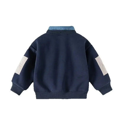 Fleece Padded False Denim Kids Tops Sweatshirt Patchwork Style Fashion Warm Kids Boys Pullover Casual Coat for Winter