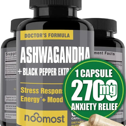 Organic Ashwagandha Capsules Promote Anti-Stress Relief, Natural Mood Support & Focus Support, Natural Energy Supplement, Unisex