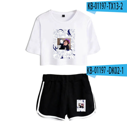 Fashion Youthful Wilbur?Soot Hidalgo Print Two Piece Set Women Sexy Shorts+lovely T-shirt Cute Dew navel Sport Girl suits