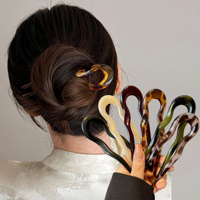 7Pcs/Set Matte U-Shaped Hair Sticks Fork Fashion Acetate Acrylic Hairpin Geometric Design Headwear Women Girls Hair Accessories