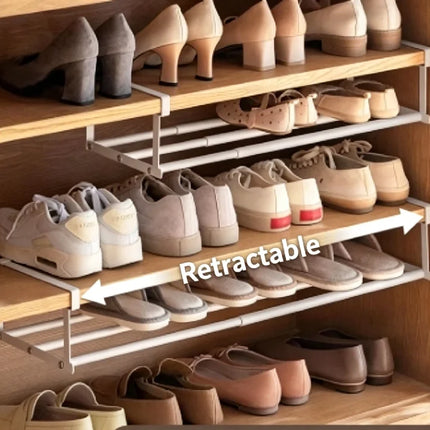 Adjustable Shoe Rack | Space-Saving Layered Organizer For Home Shoe Cabinets | Under-Shelf Shoe white