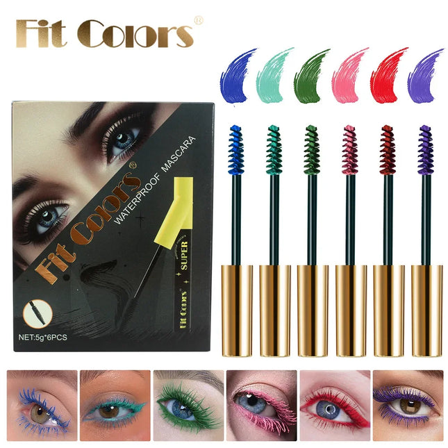6 Color/Set Colored Mascara Waterproof Blue White Black Purple Lengthen Eyelashes Eyelash Extension Eyes Makeup for Party Use