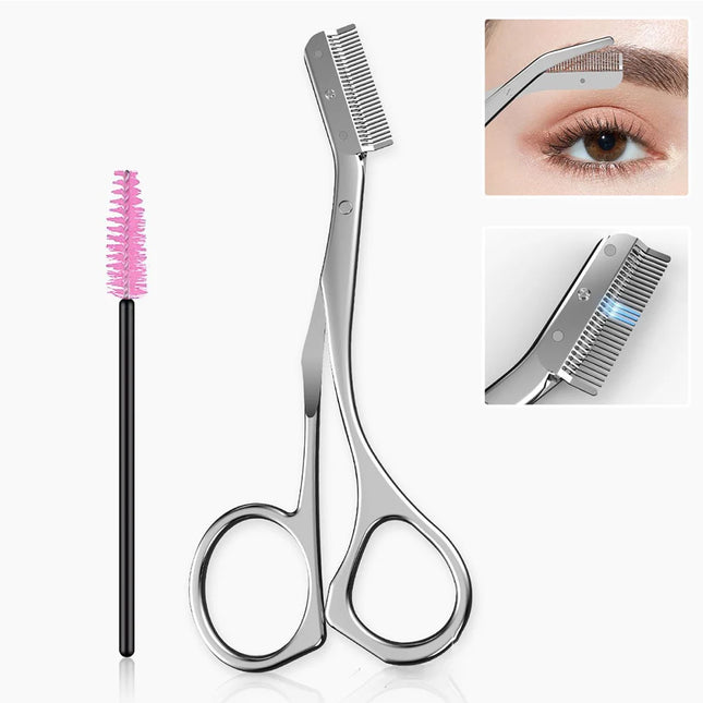 New 2pcs/set Safe Stainless Steel Eyebrow Trimme  Eyebrow Scissors With Comb Hair Removal Shaver Cutter Durable Makeup Tool