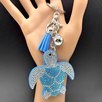 Kawaii Sea Turtle Summer Keyring For Women Men Blue Tassel Crystal Female Cute Bag Wallet Hanging Fish Keychain Jewelry