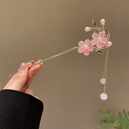 2023 New Vintage Chinese Women's Hair Stick Metal Glaze Flowers Hair Chopsticks Ladies Pearl Jewelry Hair Sticks Accessories