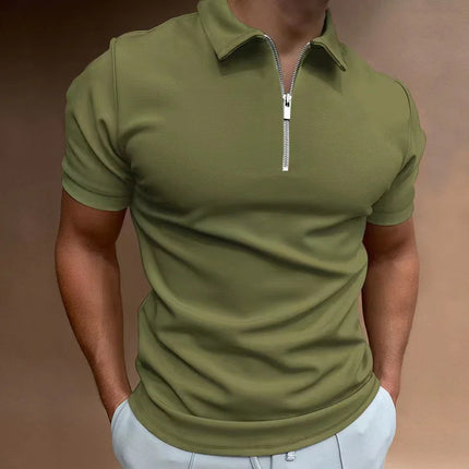 Men's Fashion Half-Zip Collar Polo Shirt, Solid Color Slim Fit Short Sleeve Top, Available in 11 Colors, Casual Men's Top S-5XL
