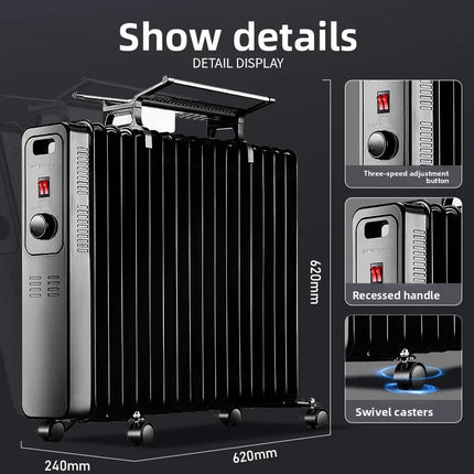 Oil-filled radiator heater, household energy-saving fan heater, indoor fast-heating stove, electric heater, 2025 new model.