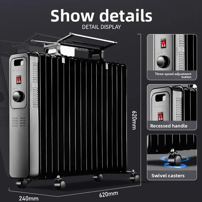 Oil-filled radiator heater, household energy-saving fan heater, indoor fast-heating stove, electric heater, 2025 new model.