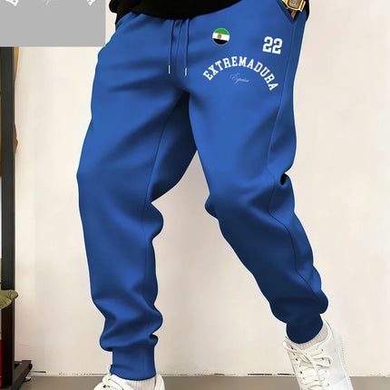 Extremadura España Flag Printed Sweatpants Mens Casual Loose Trousers Winter Fleece Warm Jogger Pants Basics Pocket Male Clothes
