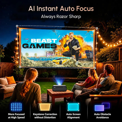 4K Projector 3200ANSI Netflix Certified Native 1080P Android 14 Auto Focus Auto Keystone WiFi6 BT5.4 Outdoor Home Theater HDR10