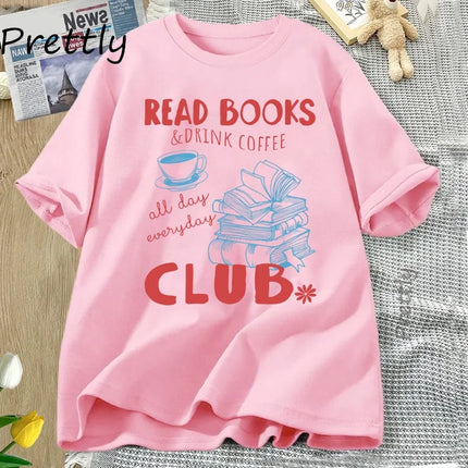 Reading Book and Coffee Club T-shirt Women Men Casual Cotton Short Sleeve Tshirt Women's Clothing Vintage Bookish Tee Shirt Tops