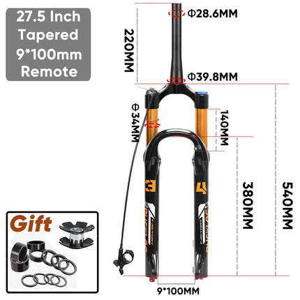BUCKLOS 26/27.5/29Inch MTB Air Fork 9*100mm 140mm Travel Mountain Bike Front Fork 34mm Tube Bicycle Air Suspension Fork