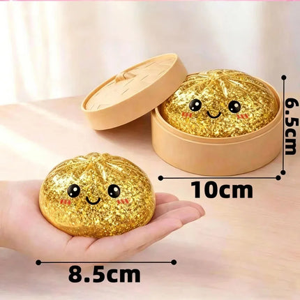 NEW Realistic Giant Dumpling Squeeze Toy with Bamboo Steamer Soft TPR Dough Ball Decompression Fidget Toy Creative Funny Gift