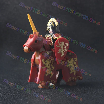 MOC Medieval Military Crusader Knight Building Blocks Castle Army Soldier Figure Horse Mount Shield Sword Accessories Bricks Toy