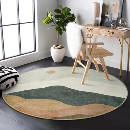 Large Round Geometric Landscape Area Rug Green Mountain Layers Living Room Bedroom Modern Decor Carpet Home Decoration