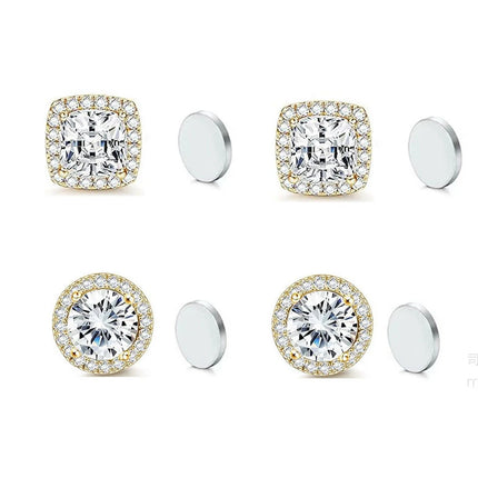 ZAKOL New 1 Pair Buling Cubic Zirconia Stainless Steel Magnetic Ear Clip Simple Fashion No Piercing Stud Earrings for Women Men