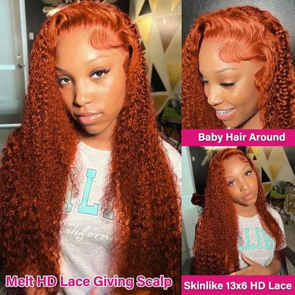 Curly 13x6 Lace Front Human Hair Wig Deep Wave 13x4 HD Lace Frontal Wig Water Wave Pre Plucked Orange Ginger Human Hair Wig