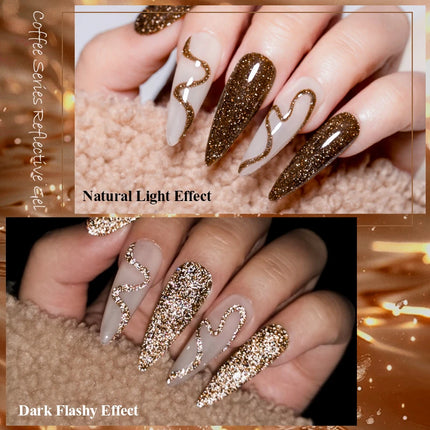 6pcs Coffee Brown Reflective Glitter Gel Nail Polish Set Dark Flashy Semi Permanent Soak Off UV Gel Varnish Nail Supplies Salon