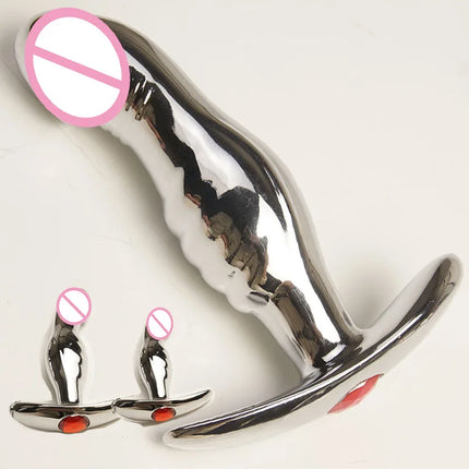 Metal Anal Dildo Sex Toys,Curved Butt Plug,Ass Anus Dilator,Analplug Buttplug With Jewelry Base,Prosate Massager