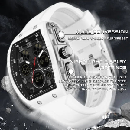 Men Sports Digital Wrist Watches For Male Clock Dual Display Man Tonneau Watches Chronograph Luminous Silicone Band Dropship