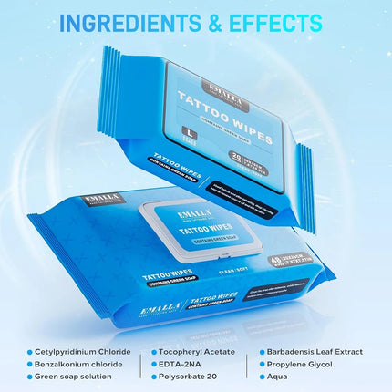 48/20pcs EMALLA Cleansing Green Soap Wipes All in One Solution Tattoo Wipes with Tattoo Green Soap Makeup Tattoo Accessories