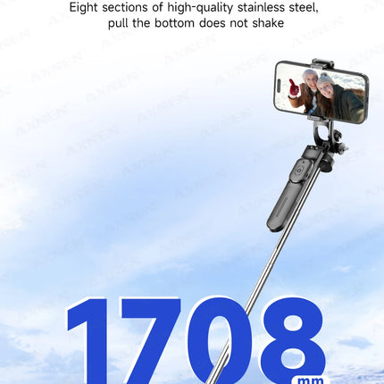 F16 Selfie Stick Tripod with 1708mm Long 8-Section Pole, Bluetooth Remote, 360° Rotation, 1/4 Interface, for Phone Camera Vlog