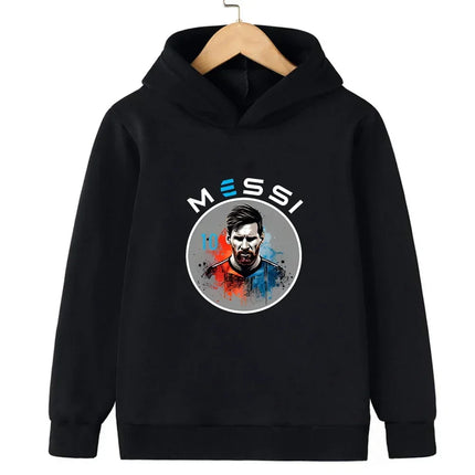 Messi Printed Children's Hooded Hoodie Plus Velvet Sweatshirt Casual Sportswear Pullover Black Top Boy and Girl Kid Baby Clothes