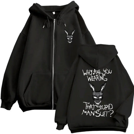 Movie Donnie Darko Why You Wearing That Stupid Man Suit Zipper Hoodie Men Casual Vintage Zip Up Jacket Male Oversized Sweatshirt
