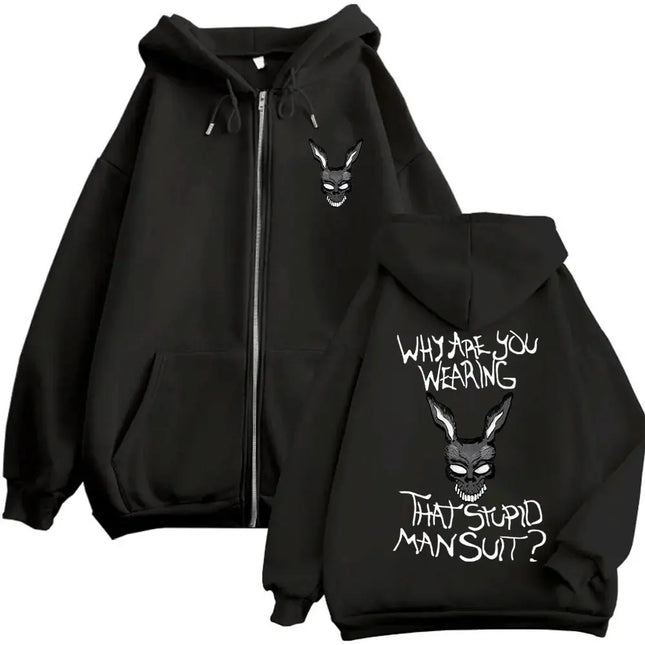 Movie Donnie Darko Why You Wearing That Stupid Man Suit Zipper Hoodie Men Casual Vintage Zip Up Jacket Male Oversized Sweatshirt