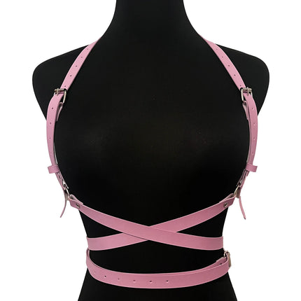 Pink Sexy Faux PU Leather Lingerie Suspender Harness Women Goth Adjustable Bondage Body Harness BDSM Fetish Clothing Accessorie