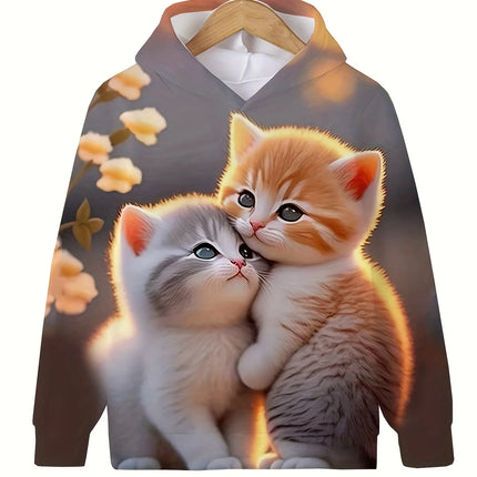 Children's Clothing Hoodies Girls Clothes Long Sleeve Cute Cat Print Casual Kid Summer Autumn Clothes Kids Clothes Outdoor Tops