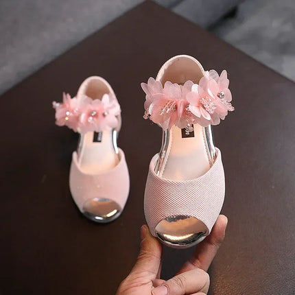Summer New Style Children's Sandals Girls Fashion Rhinestone Flower Princess Shoes Little Girls Soft Soled Dance Shoes Girls