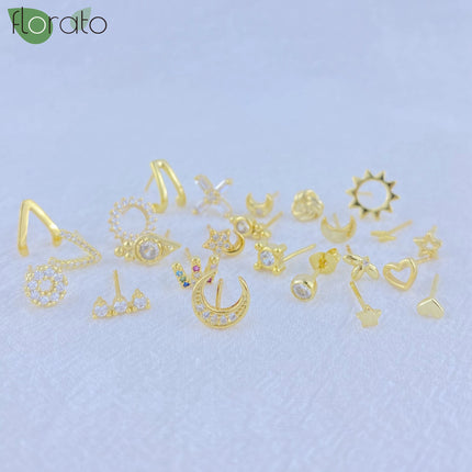 925 Silver Needle Fashion Heart Gold Color Stud Earrings for Women Exquisite Zircon Small Earrings Luxury Ear Piercing Jewelry