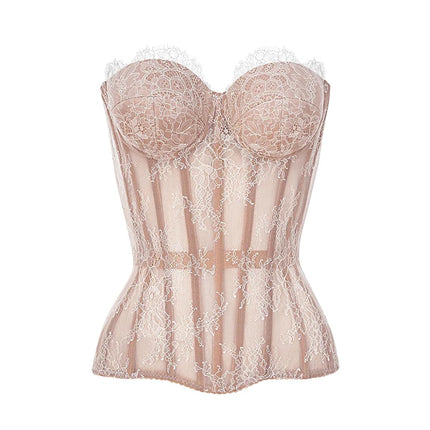 Sexy Women's Lace Fishbone Bandage Vest Slim Strapless Backless Female Corset 2026 Spring Summer Lady Chic Beach Party Tops